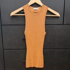 Zimmermann Ribbed Knit Sleeveless Tank Top Camel Size 0P (Petite)